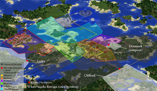 Lednice's districts, territories and bordering towns.