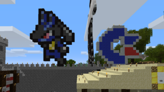 Lucario (left) and Commodore 64 logo (right)