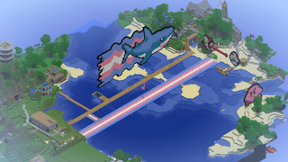 The Trans-Highway, with  TransGirlsRCute's pixel art of a Blåhaj and the trans flag as a trail.