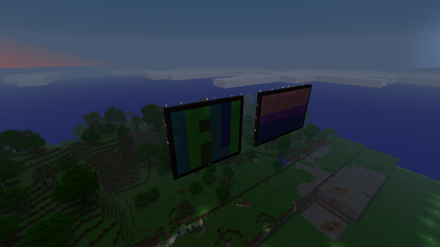 The FlatLand flag on the left was made by  _Skyfalls the Bi flag on the right was made by  Thecow275